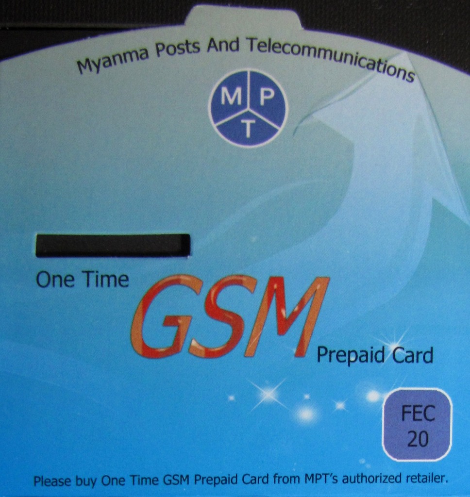 Myanma Post One Time SIM card. Image David DuByne