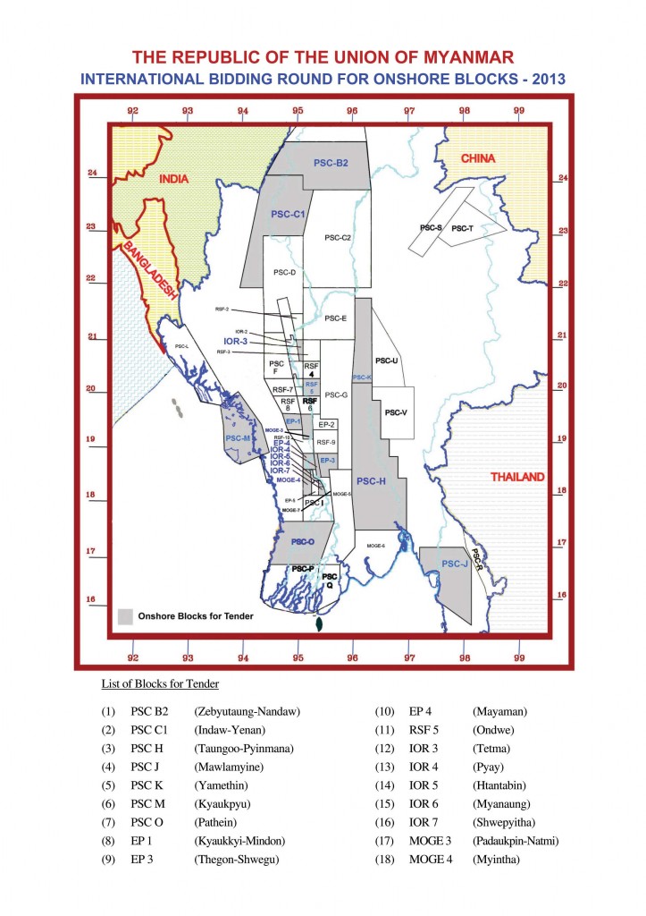 Myanmar onshore blocks