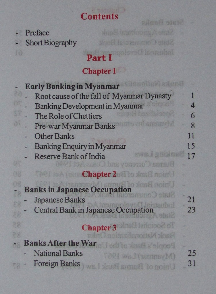 Financial Developments in Myanmar Table of Contents Chapters 1-3