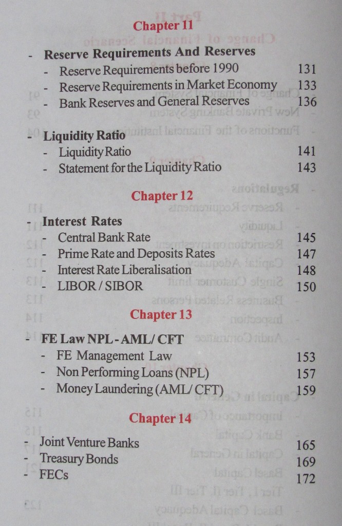 Financial Developments in Myanmar Table of Contents Chapters 11-14