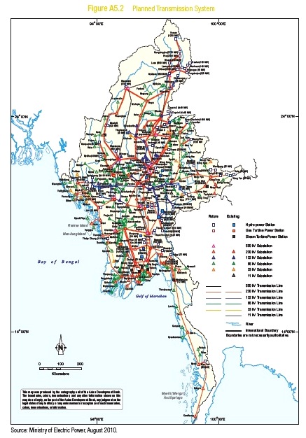 Planned electrical transmission lines in Myanmar 